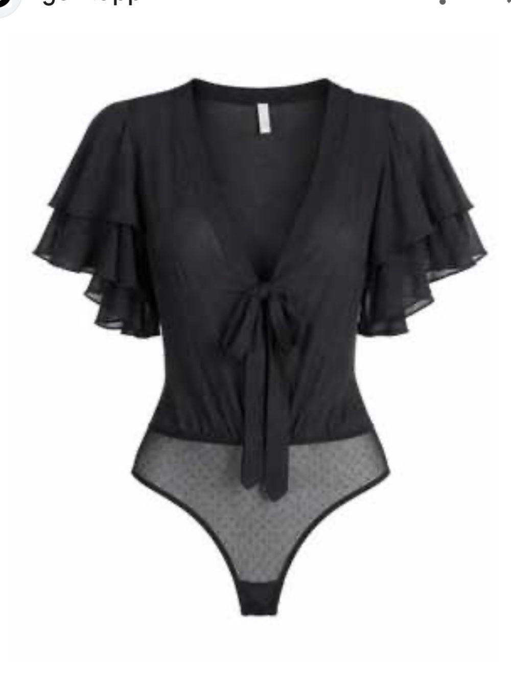 Free People Black Ruffle Sleeve Tie-Front Bodysuit